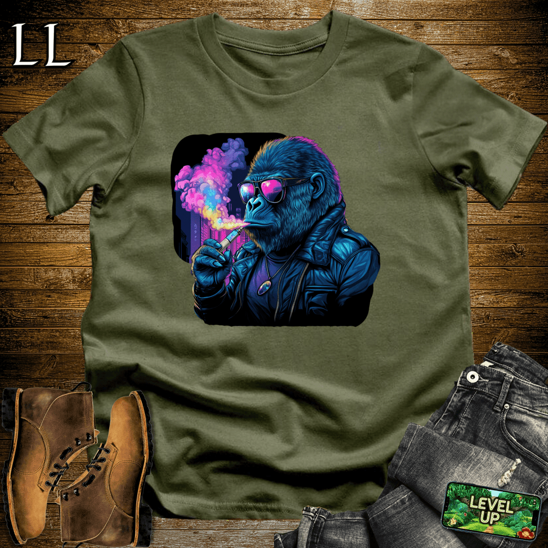 Vape Gorilla Softstyle Tee Military Green | Funny Vape Gorilla Shirt