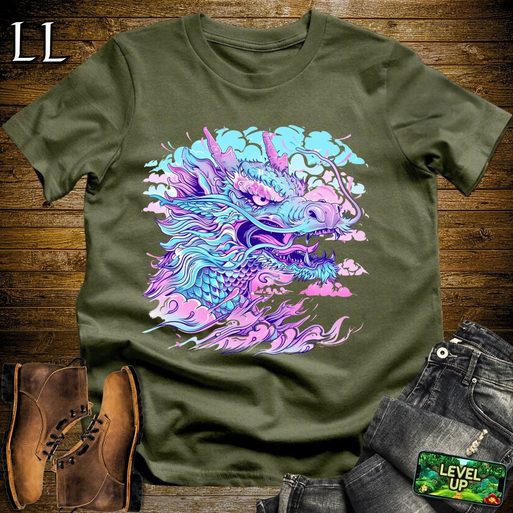 VaporWave Dragon Softstyle Tee - Military Green - LegacyLayers