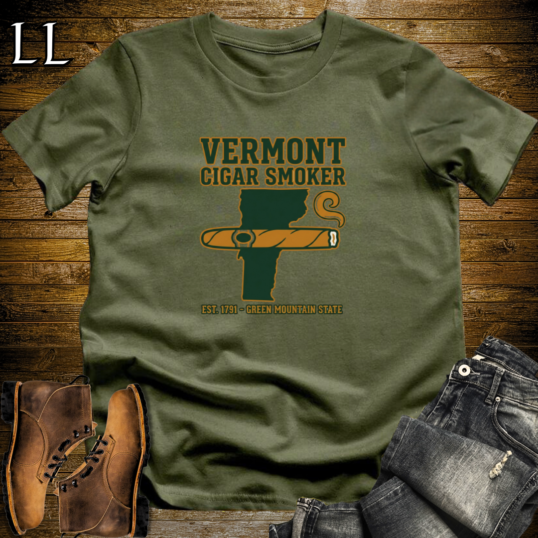 Vermont Cigar Smoker T-Shirt Military Green | Vermont Cigar Smoker Gift Tee