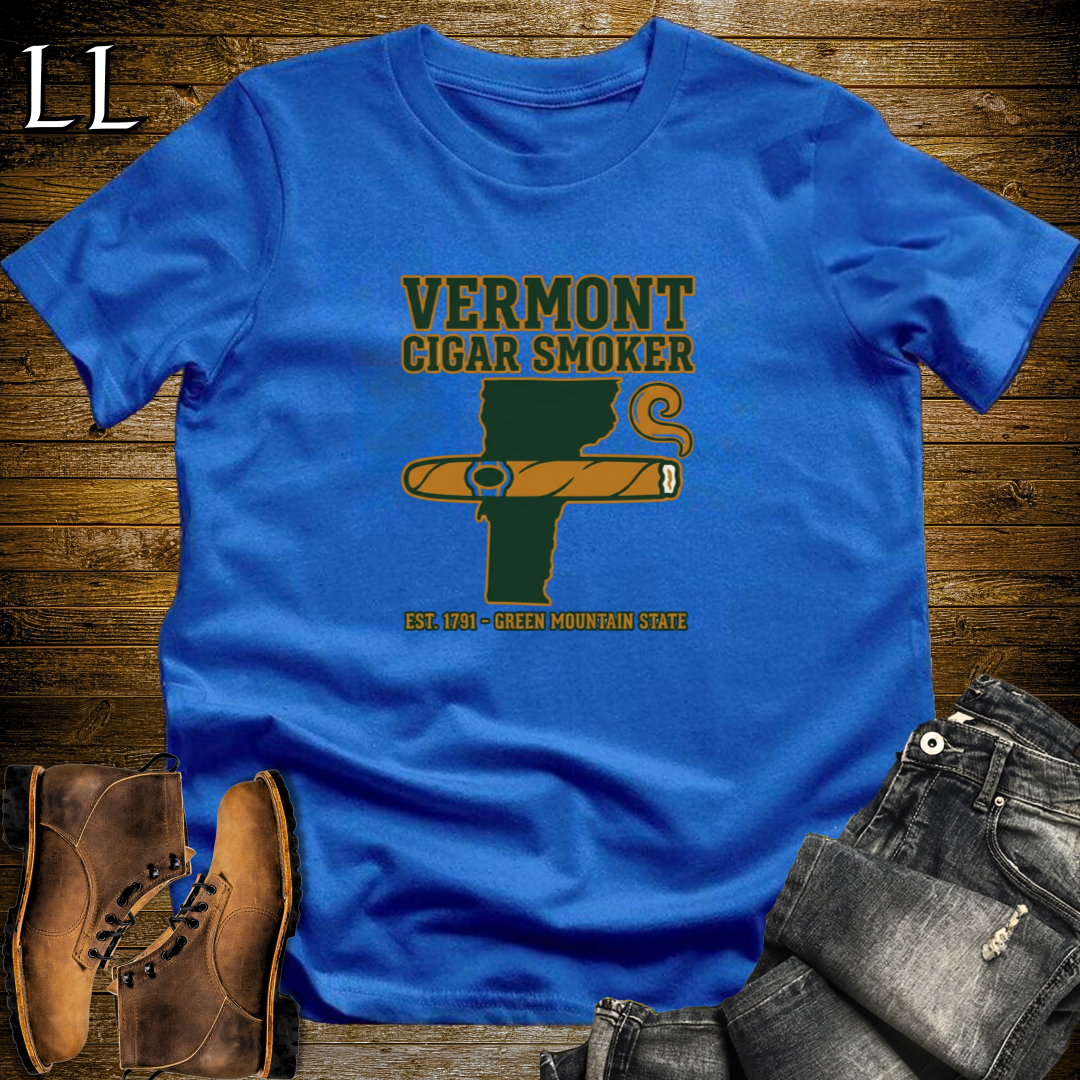 Vermont Cigar Smoker T-Shirt Royal Blue | Vermont Cigar Smoker Gift Tee