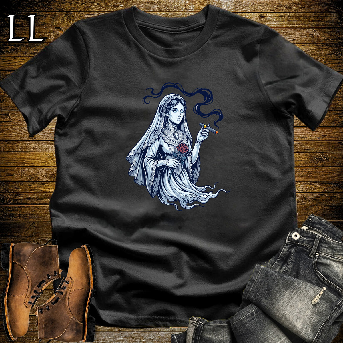 Victorian Ghost Lady Cigar T-Shirt Black | Ghost Lady Cigar Halloween Tee