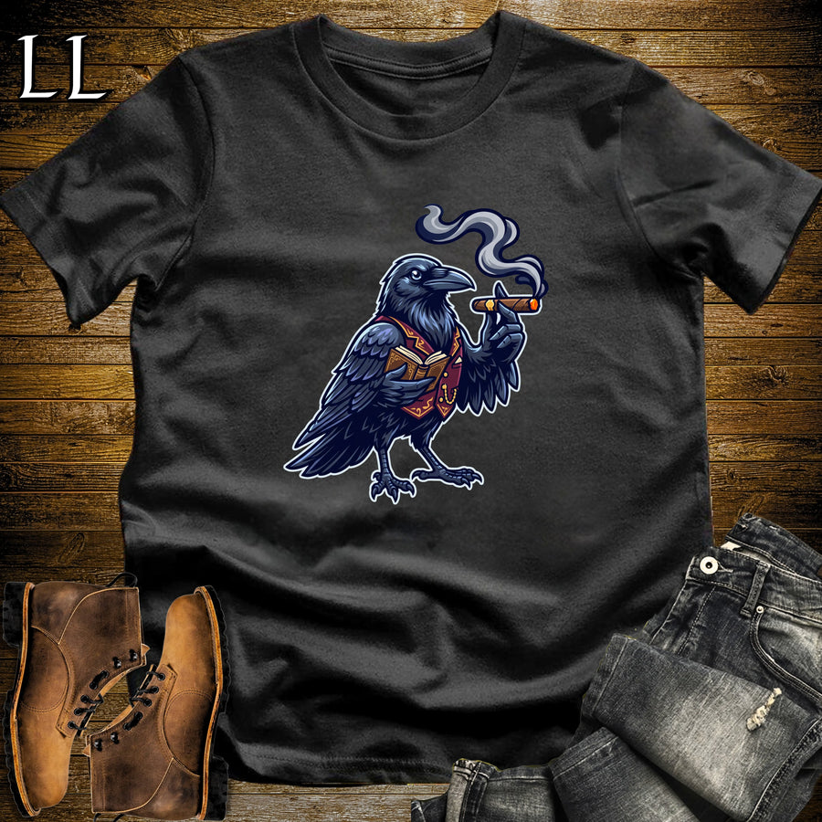 Victorian Raven Poetry Cigar T-Shirt Black | Raven Cigar Halloween Tee