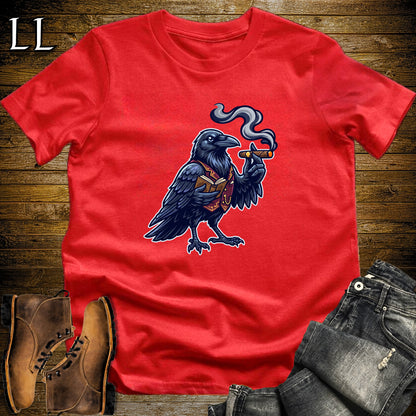 Victorian Raven Poetry Cigar T-Shirt Red | Raven Cigar Halloween Tee