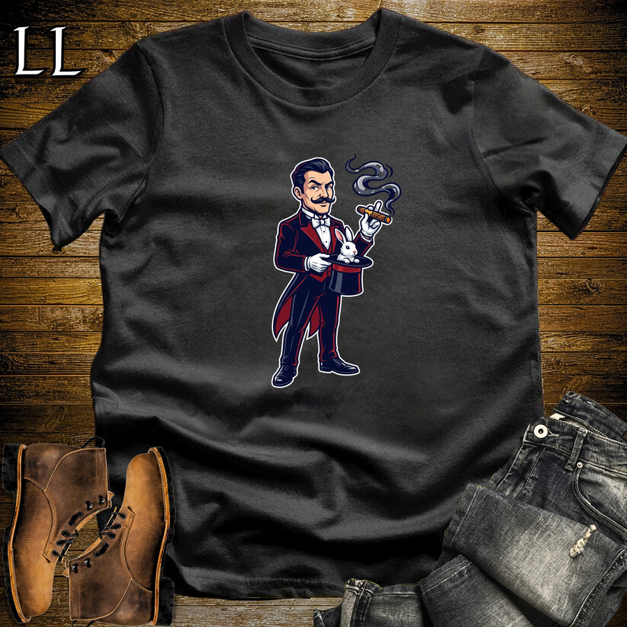 Victorian Stage Magician Cigar T-Shirt Black | Stage Magician Cigar Halloween Tee