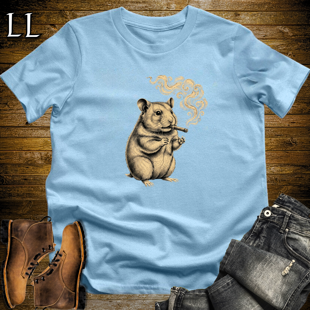 Vintage Cigar Hamster T-Shirt Light Blue | Funny Cigar Gift Tee