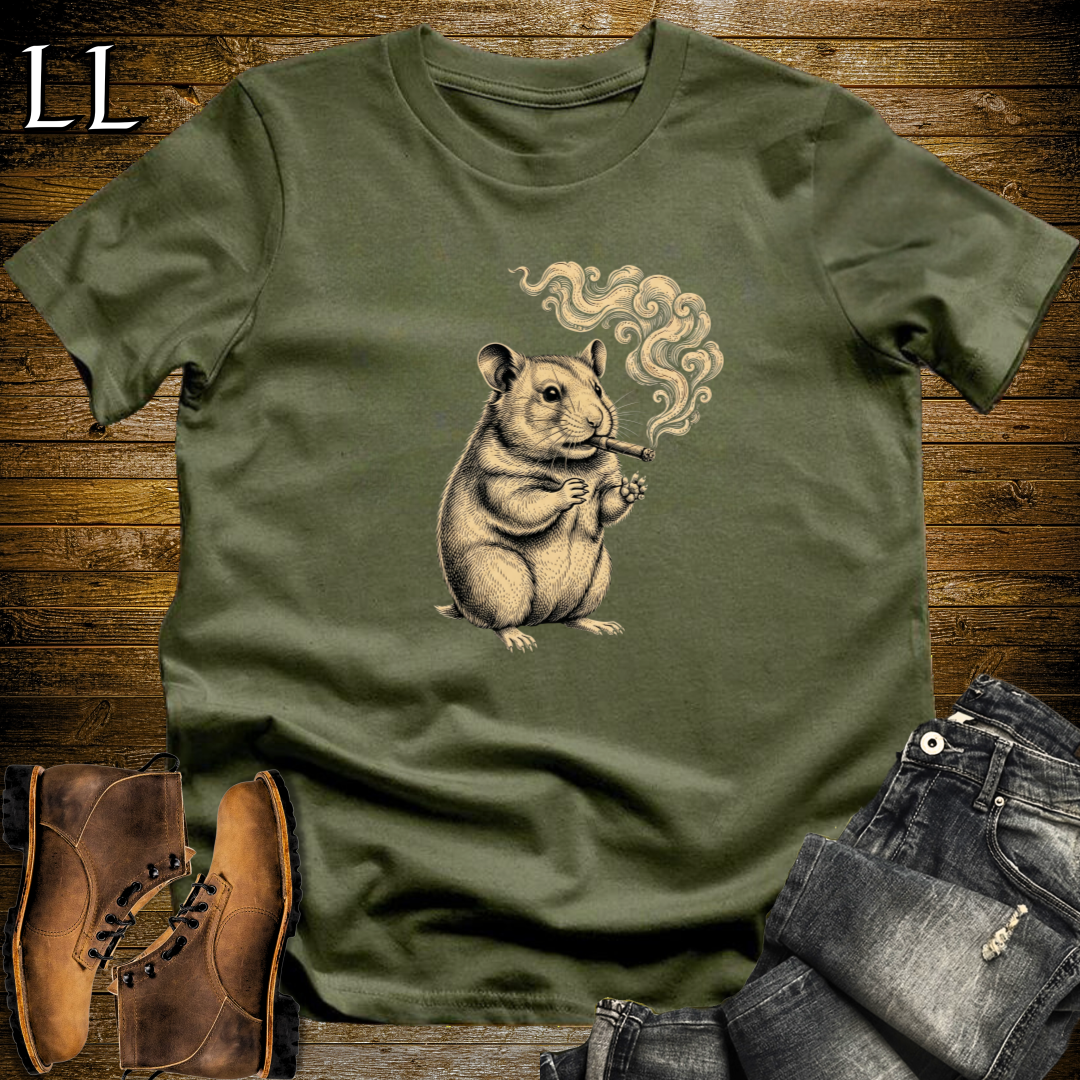 Vintage Cigar Hamster T-Shirt Military Green | Funny Cigar Gift Tee