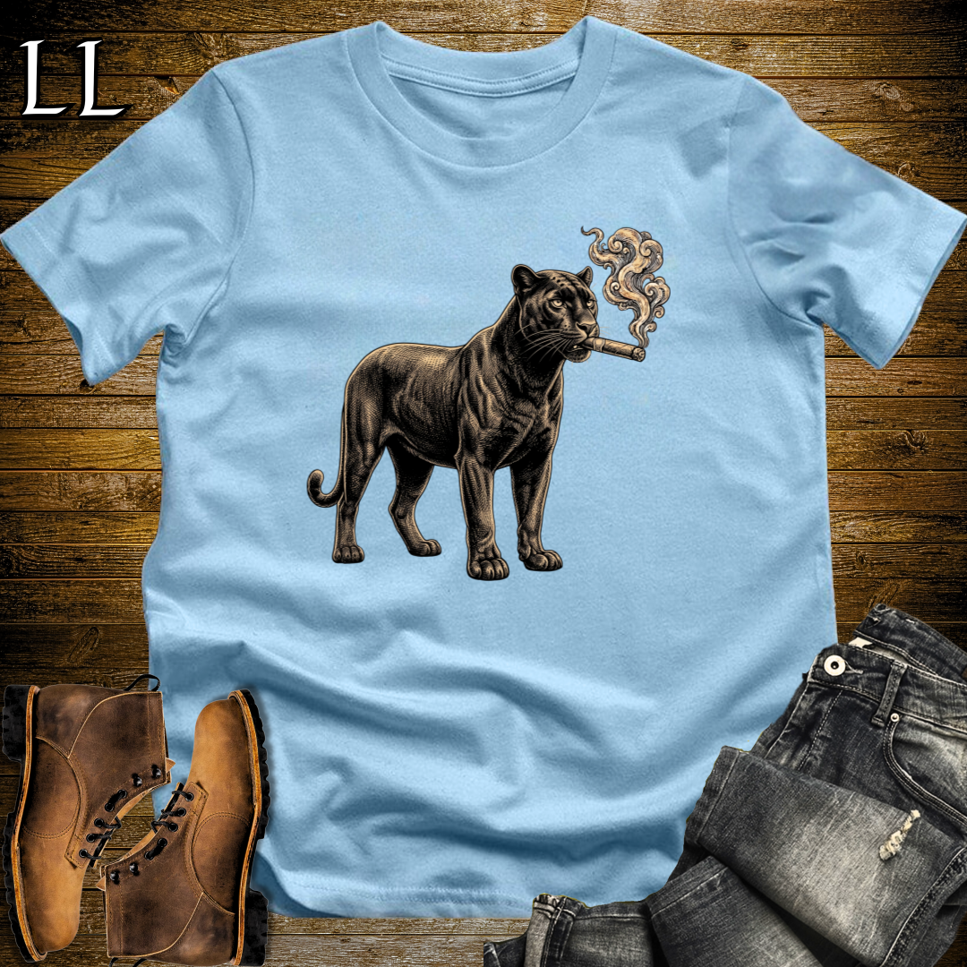 Vintage Cigar Black Panther T-Shirt Light Blue | Big Cat Cigar Graphic Tee