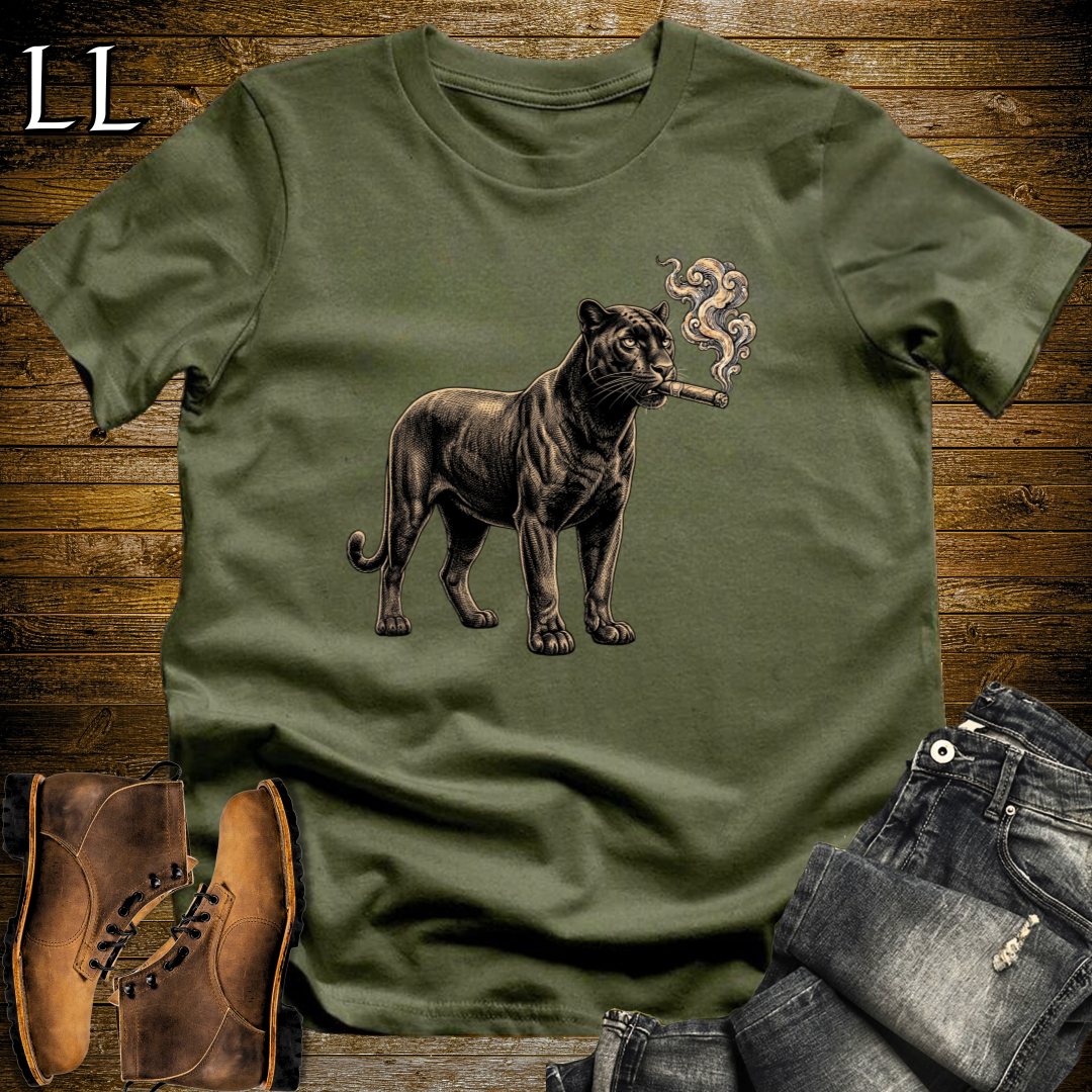 Vintage Cigar Black Panther T-Shirt Military Green | Big Cat Cigar Graphic Tee
