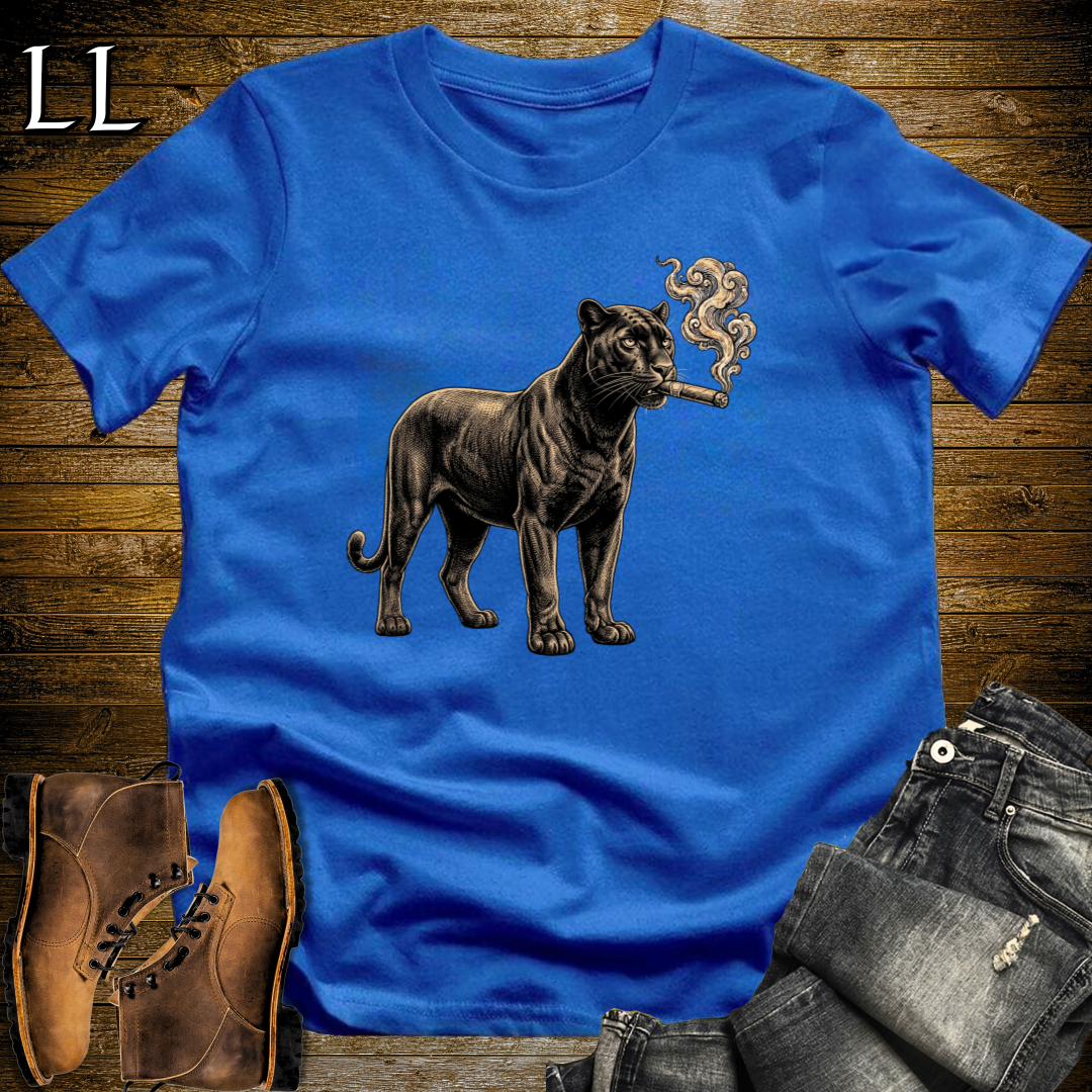 Vintage Cigar Black Panther T-Shirt Royal Blue | Big Cat Cigar Graphic Tee
