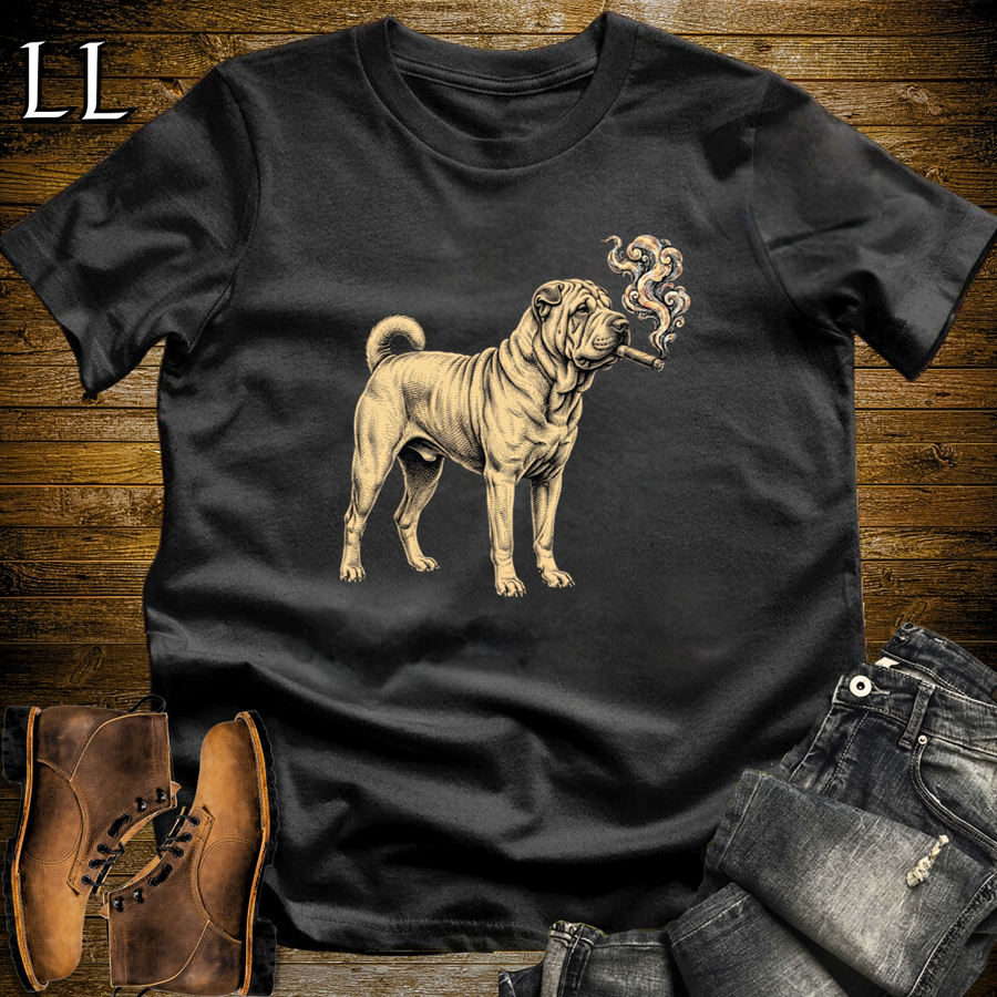 Vintage Cigar Chinese Shar Pei T-Shirt Black | Shar Pei Cigar Lover Gift Tee