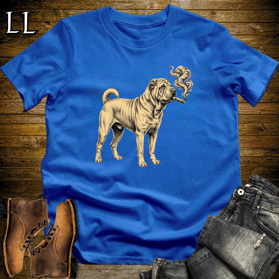 Vintage Cigar Chinese Shar Pei T-Shirt Royal Blue | Shar Pei Cigar Lover Gift Tee