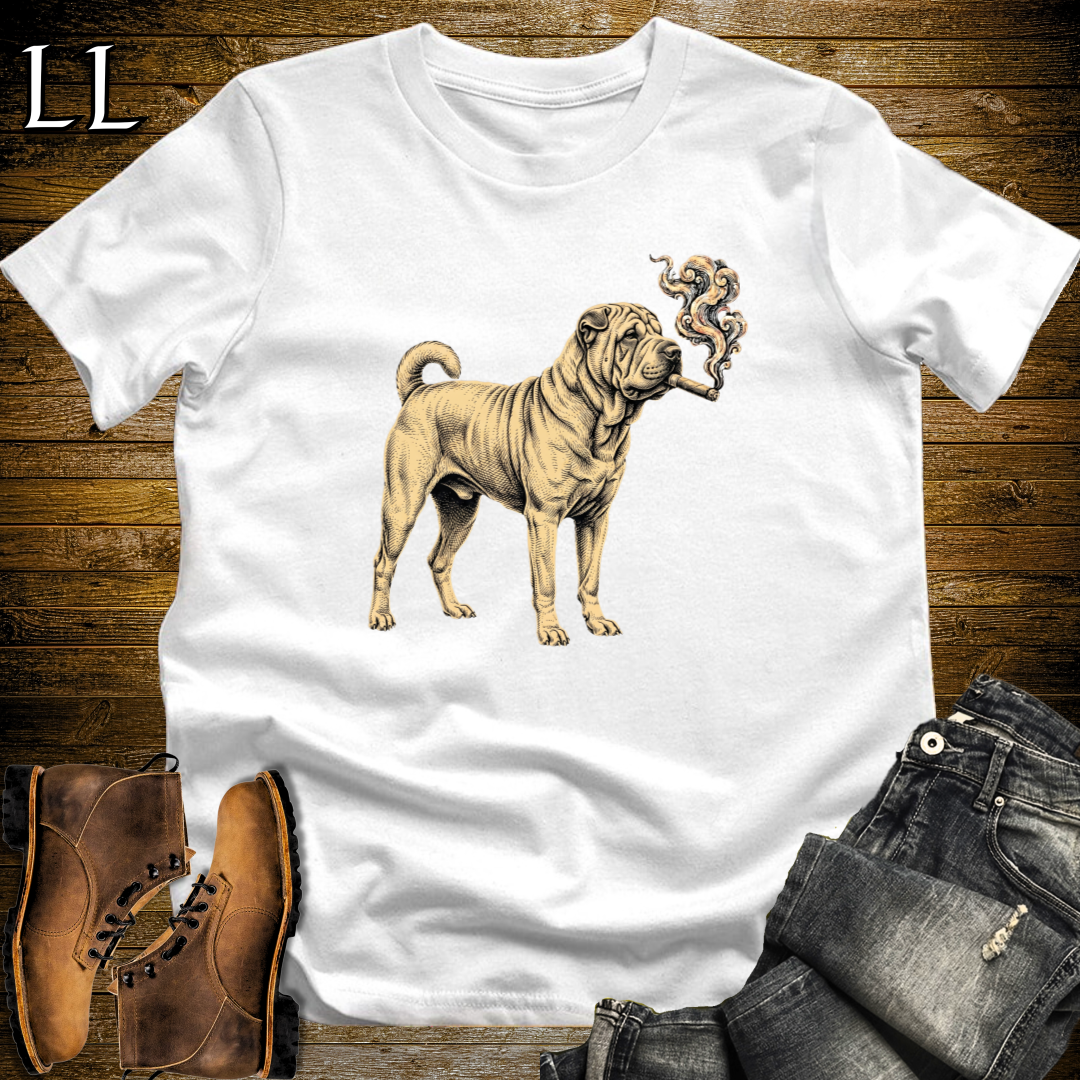 Vintage Cigar Chinese Shar Pei T-Shirt White | Shar Pei Cigar Lover Gift Tee