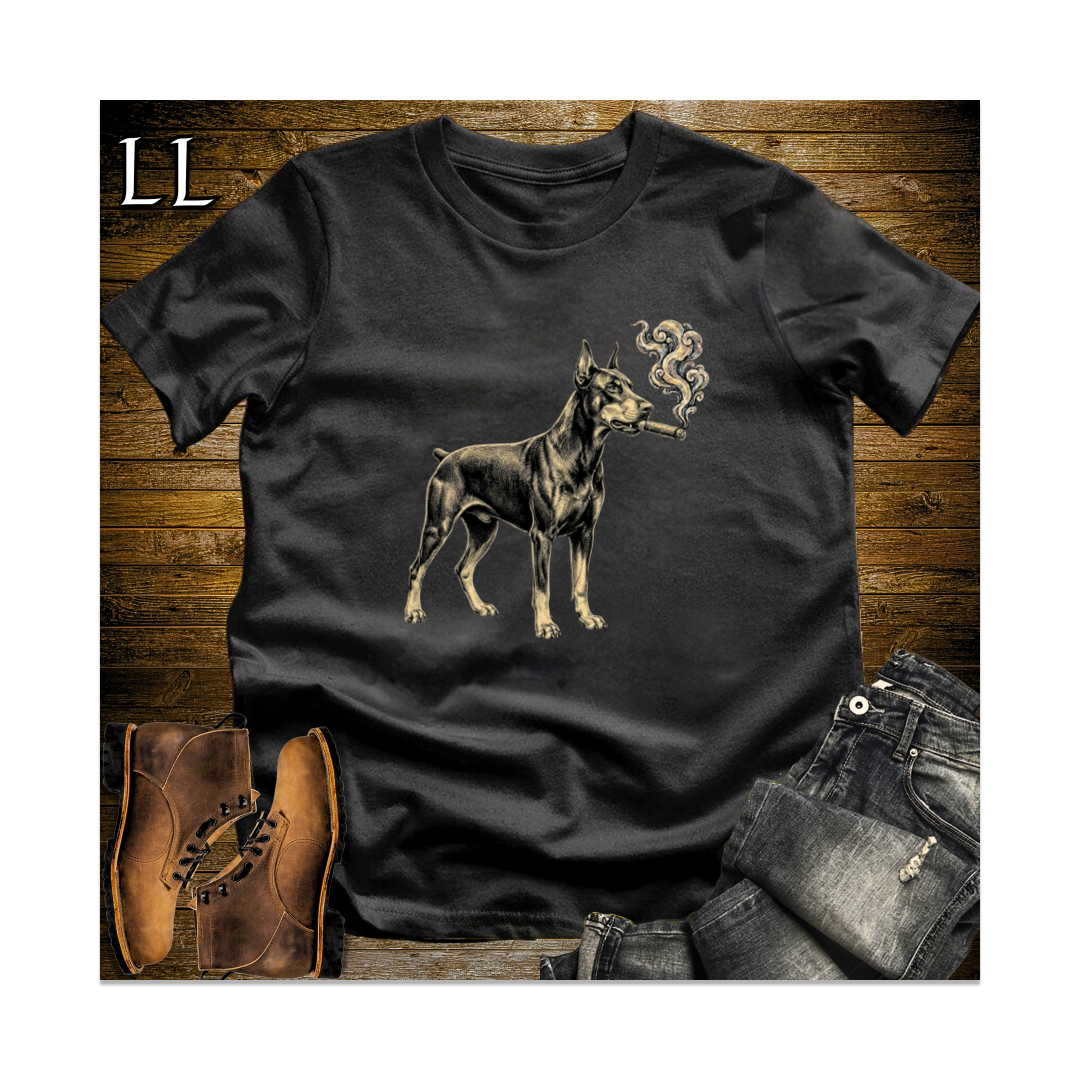 Vintage Cigar Doberman Softstyle T Shirt Black | Cigar Dog Lover Tee