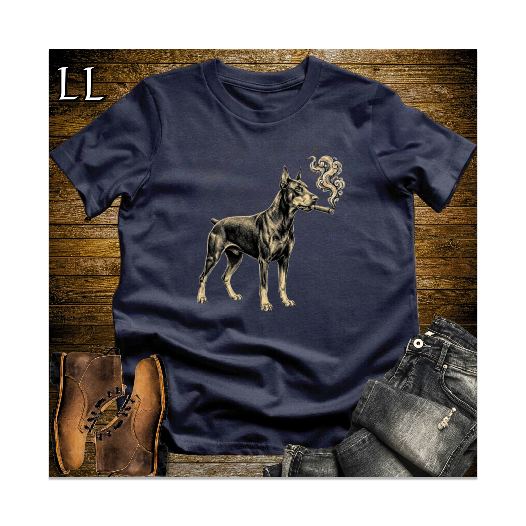 Vintage Cigar Doberman Softstyle T Shirt Navy | Cigar Dog Lover Tee