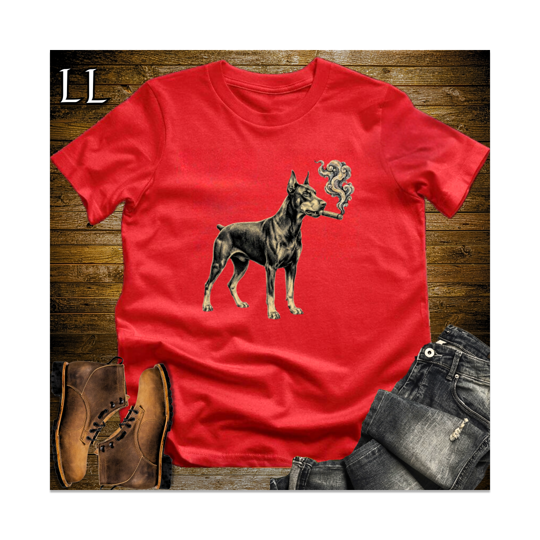 Vintage Cigar Doberman Softstyle T Shirt Red | Cigar Dog Lover Tee