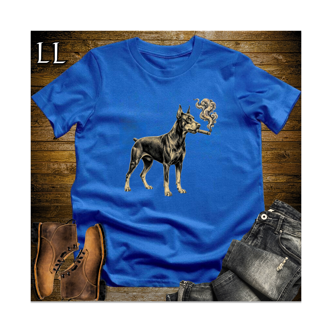 Vintage Cigar Doberman Softstyle T Shirt Royal | Cigar Dog Lover Tee