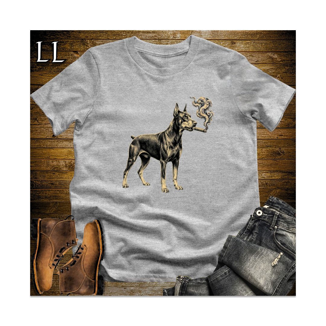 Vintage Cigar Doberman Softstyle T Shirt Sport Grey | Cigar Dog Lover Tee
