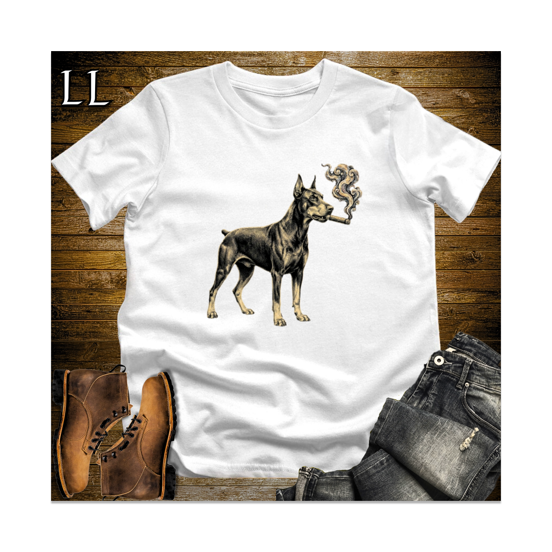 Vintage Cigar Doberman Softstyle T Shirt White | Cigar Dog Lover Tee