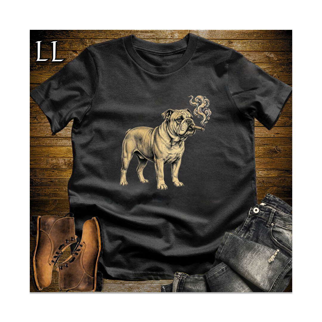 Vintage Cigar English Bulldog Softstyle T Shirt Black | Dog Lover Cigar Tee