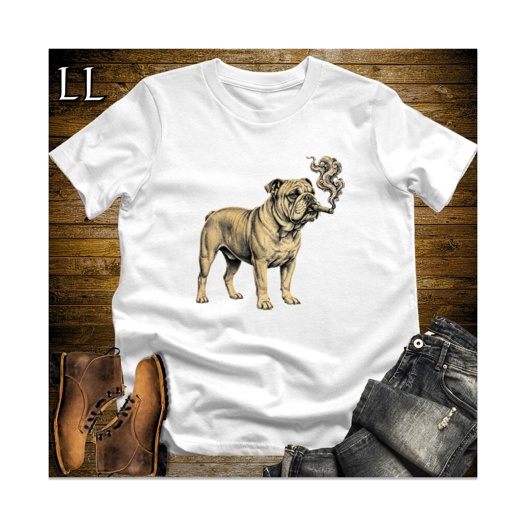 Vintage Cigar English Bulldog Softstyle T Shirt White | Dog Lover Cigar Tee