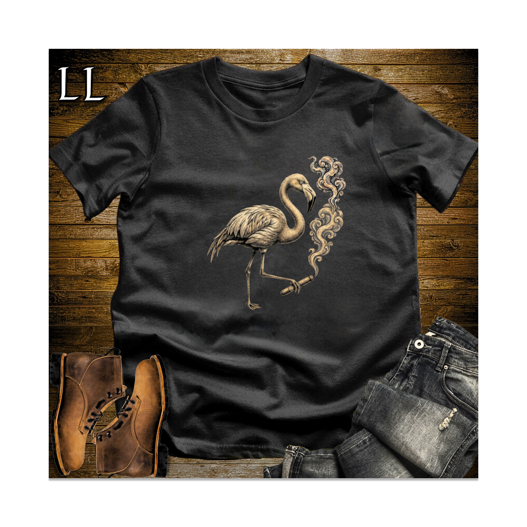 Vintage Cigar Flamingo Softstyle T Shirt Black | Funny Cigar Animal Tee