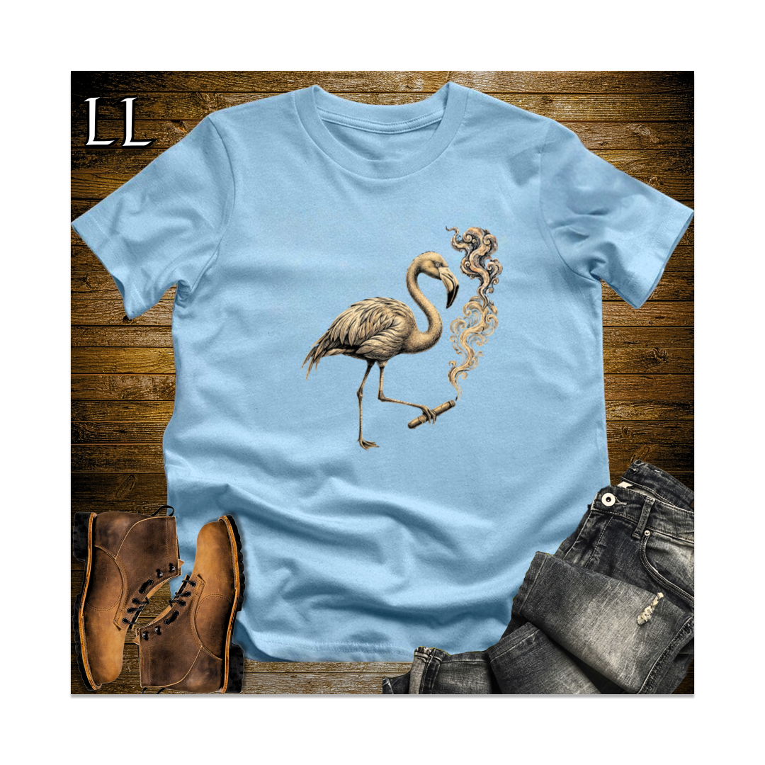 Vintage Cigar Flamingo Softstyle T Shirt Light Blue | Funny Cigar Animal Tee