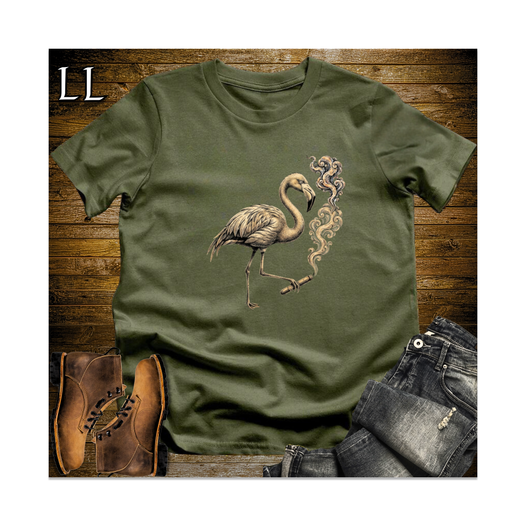Vintage Cigar Flamingo Softstyle T Shirt Military Green | Funny Cigar Animal Tee