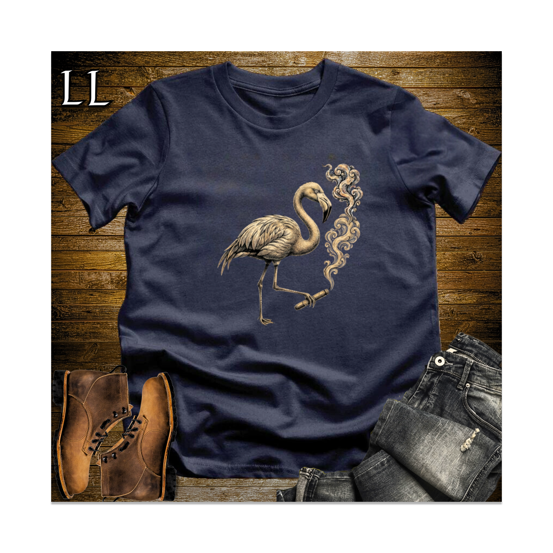 Vintage Cigar Flamingo Softstyle T Shirt Navy | Funny Cigar Animal Tee