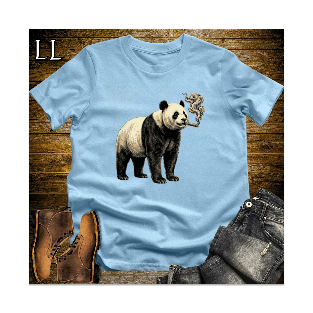 Vintage Cigar Giant Panda Softstyle T Shirt Light Blue | Panda Lover Cigar Tee