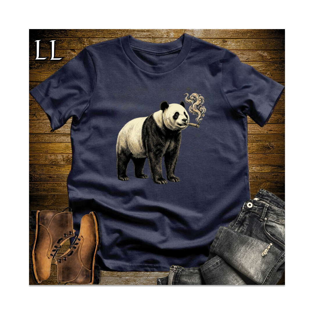 Vintage Cigar Giant Panda Softstyle T Shirt Navy | Panda Lover Cigar Tee