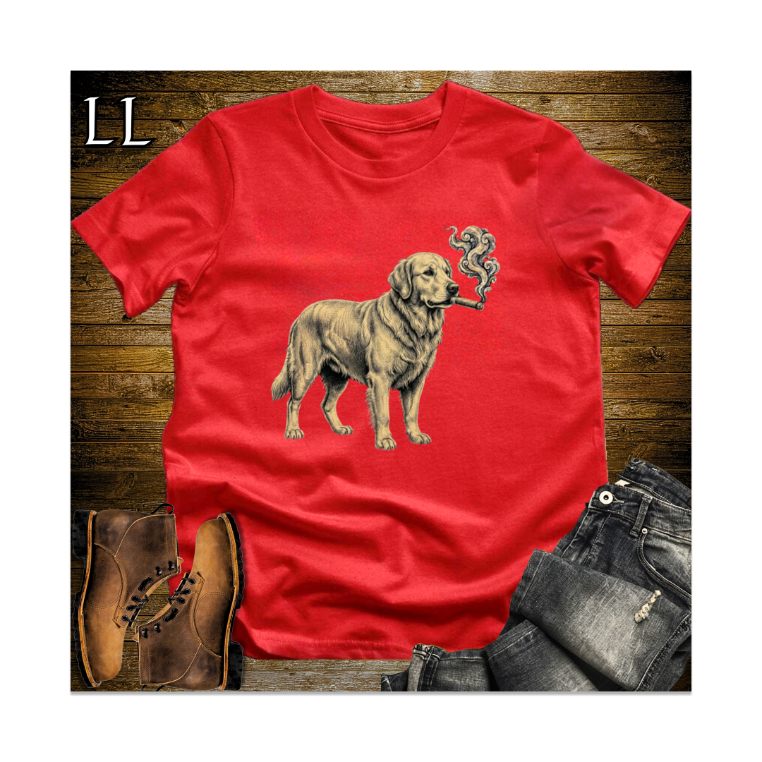 Vintage Cigar Golden Retriever Softstyle T Shirt Red | Dog Lover Cigar Tee