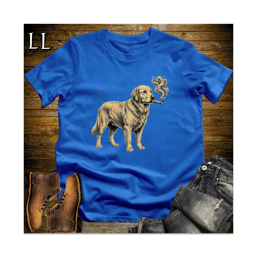 Vintage Cigar Golden Retriever Softstyle T Shirt Royal | Dog Lover Cigar Tee