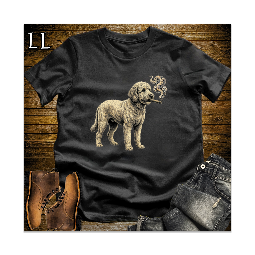 Vintage Cigar Goldendoodle Softstyle T Shirt Black | Dog Lover Gift Tee