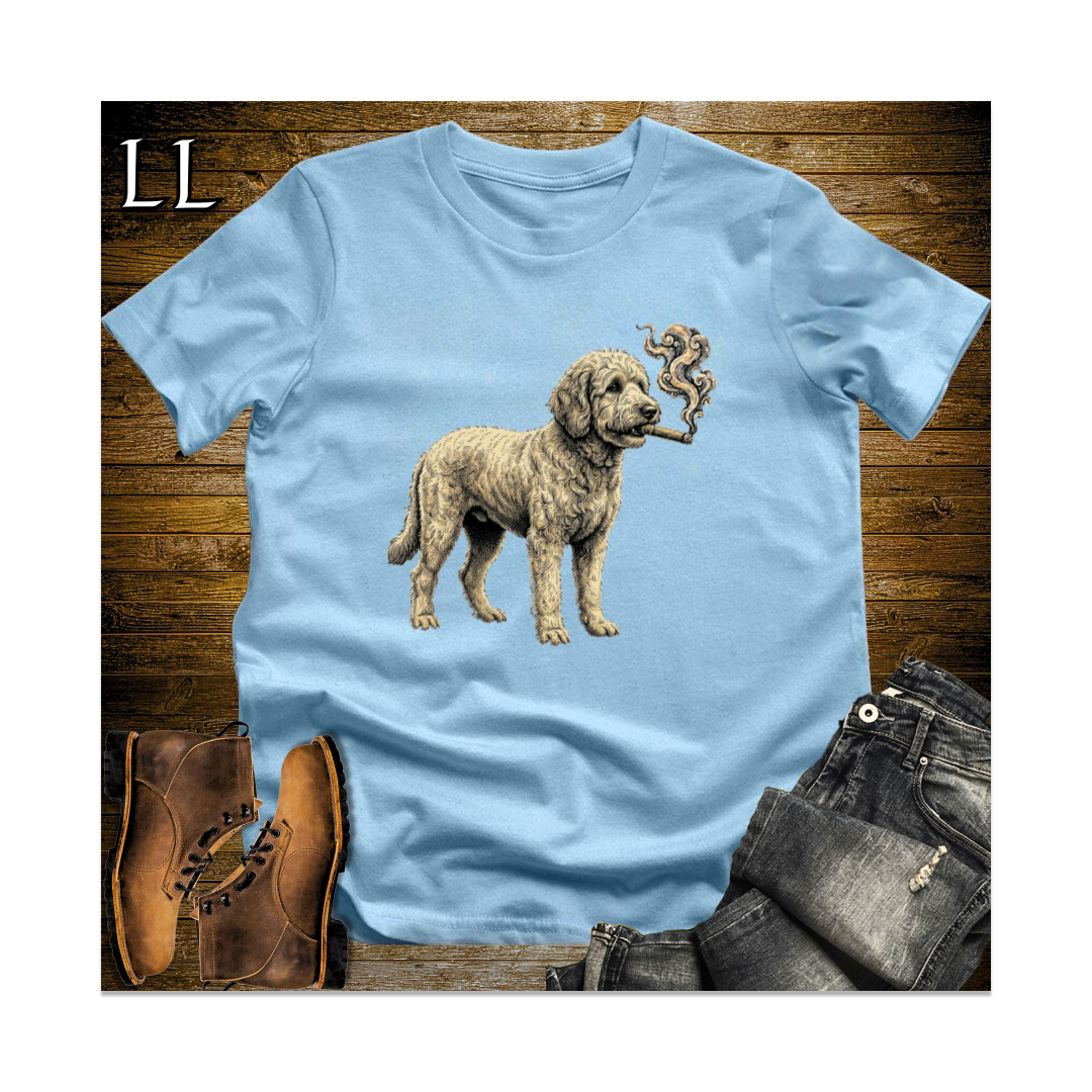 Vintage Cigar Goldendoodle Softstyle T Shirt Light Blue | Dog Lover Gift Tee