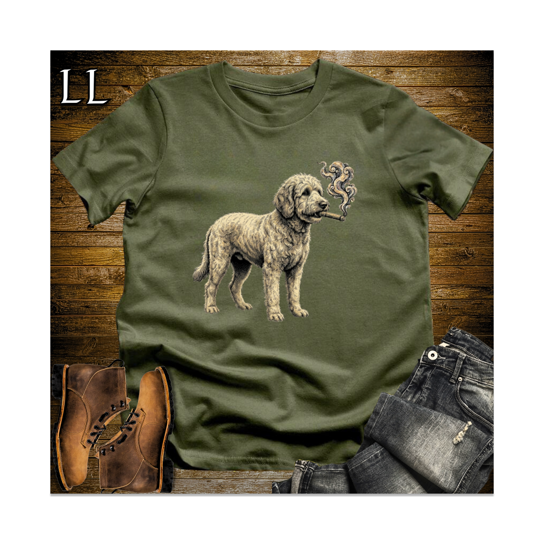 Vintage Cigar Goldendoodle Softstyle T Shirt Military Green | Dog Lover Gift Tee