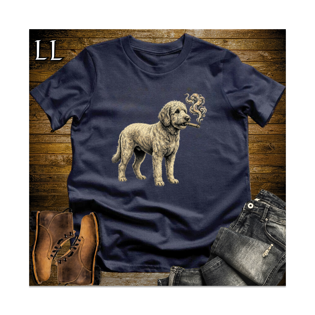 Vintage Cigar Goldendoodle Softstyle T Shirt Navy | Dog Lover Gift Tee