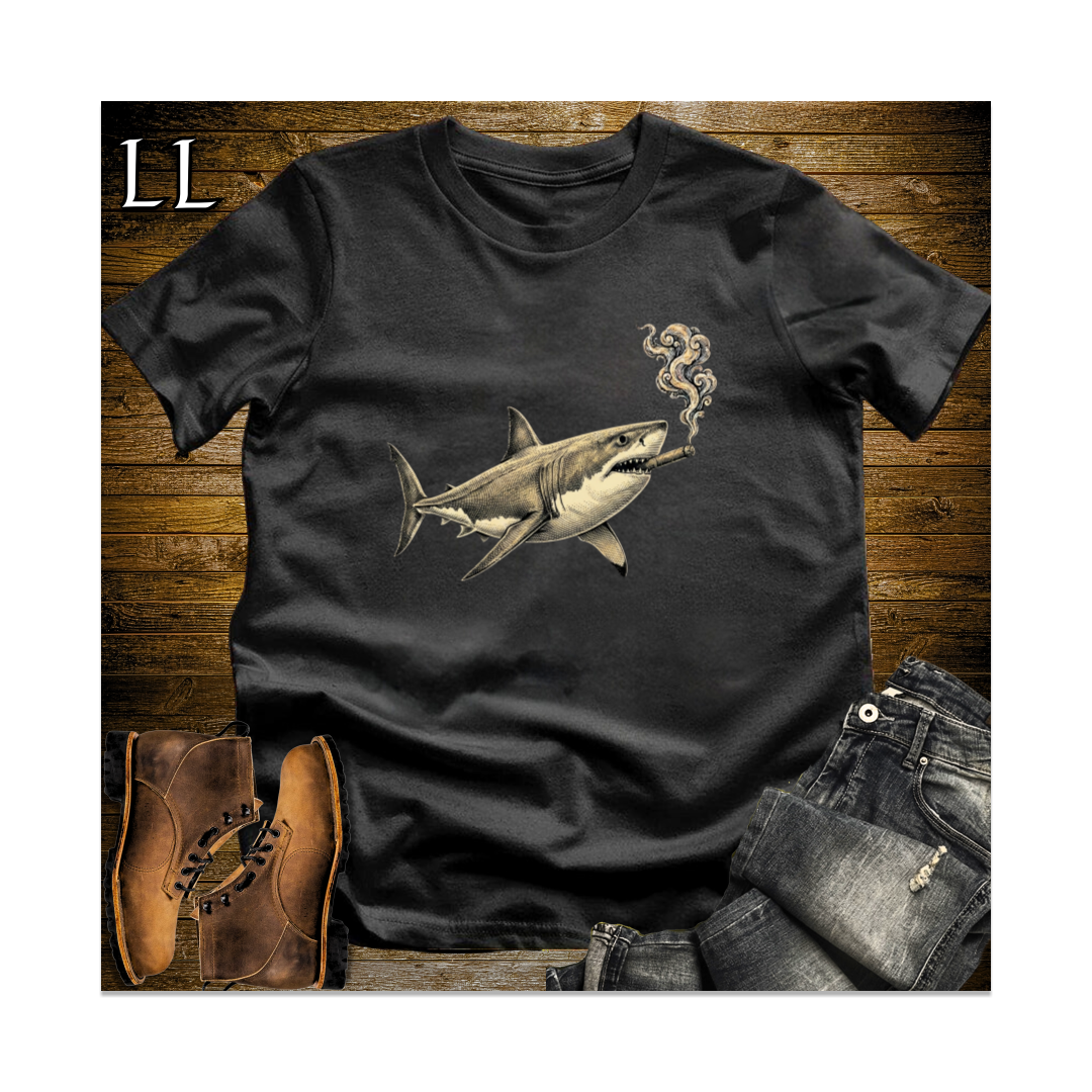 Vintage Cigar Great White Shark Softstyle T Shirt Black | Funny Cigar Shirt
