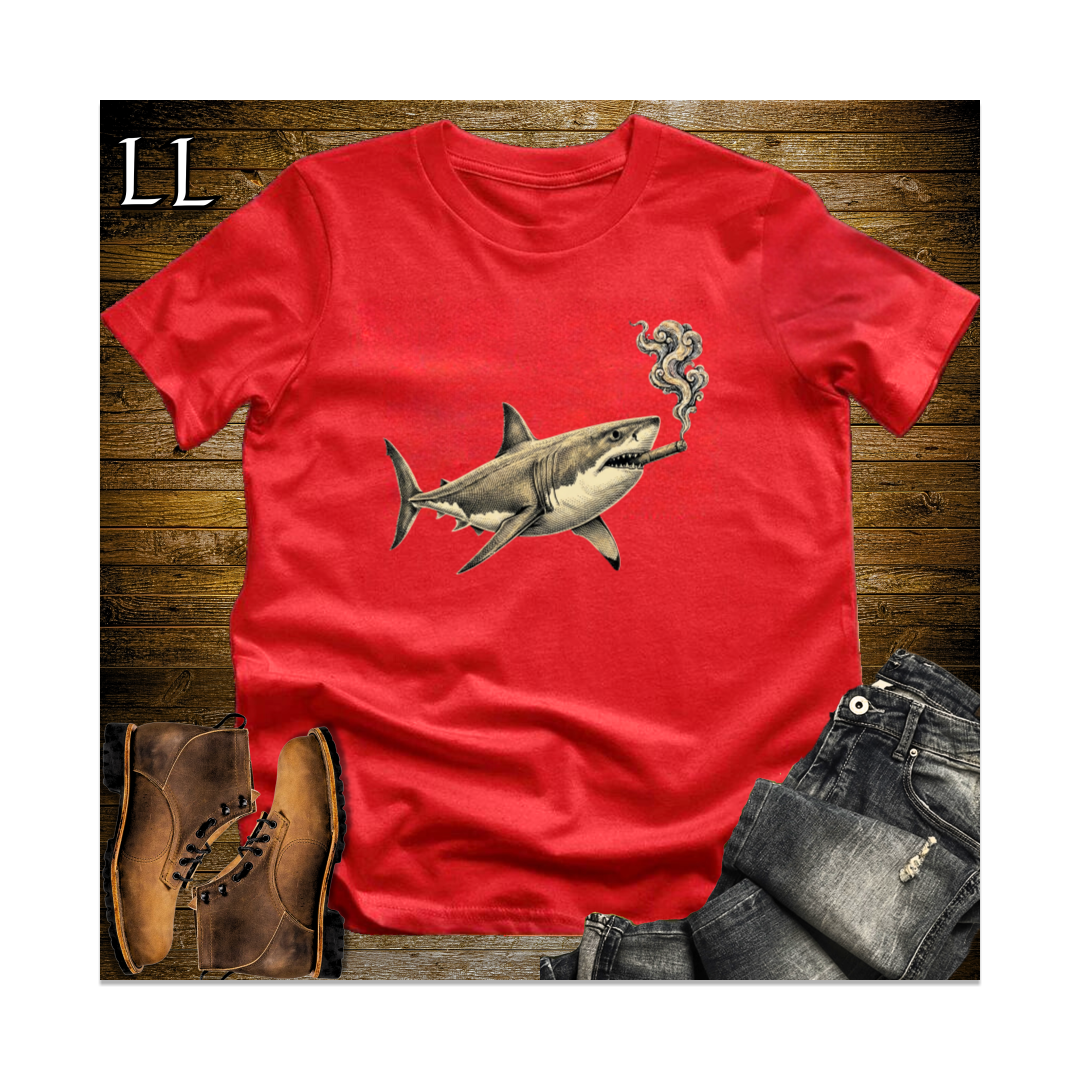 Vintage Cigar Great White Shark Softstyle T Shirt Red | Funny Cigar Shirt