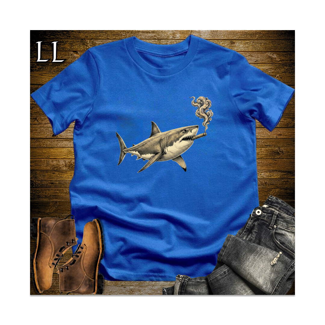 Vintage Cigar Great White Shark Softstyle T Shirt Royal | Funny Cigar Shirt