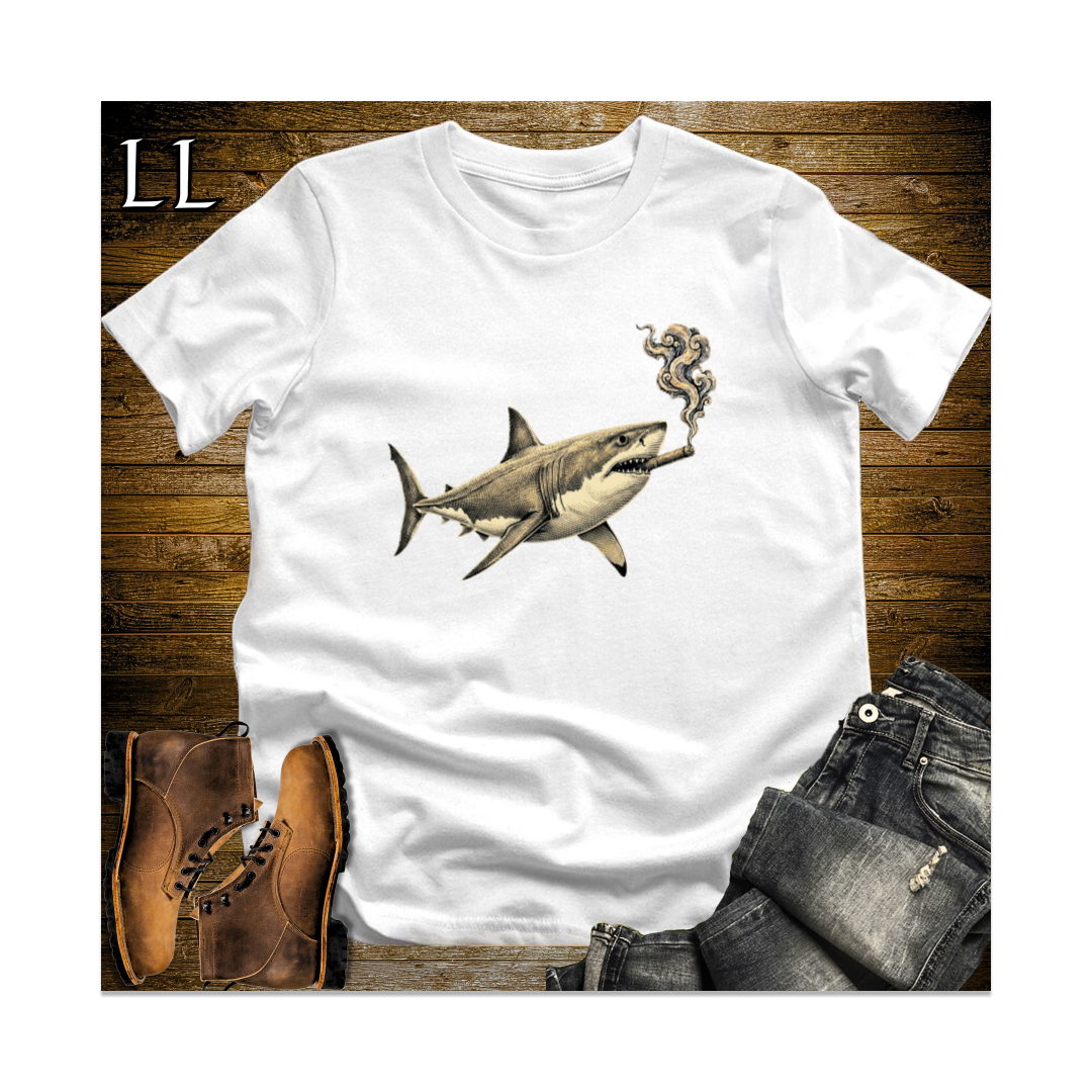Vintage Cigar Great White Shark Softstyle T Shirt White | Funny Cigar Shirt