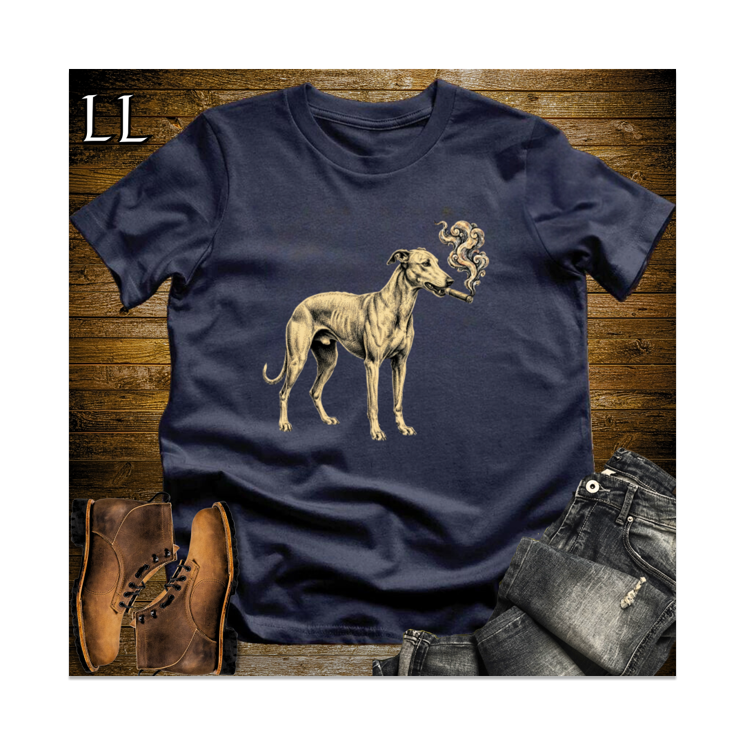 Vintage Cigar Greyhound Softstyle T Shirt Navy | Dog Lover Gift Tee