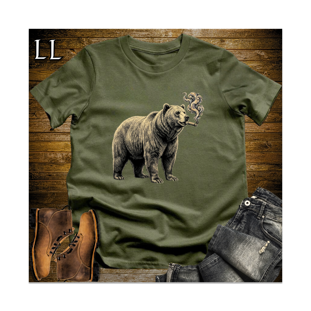 Vintage Cigar Grizzly Bear Softstyle T Shirt Military Green | Animal Lover Tee