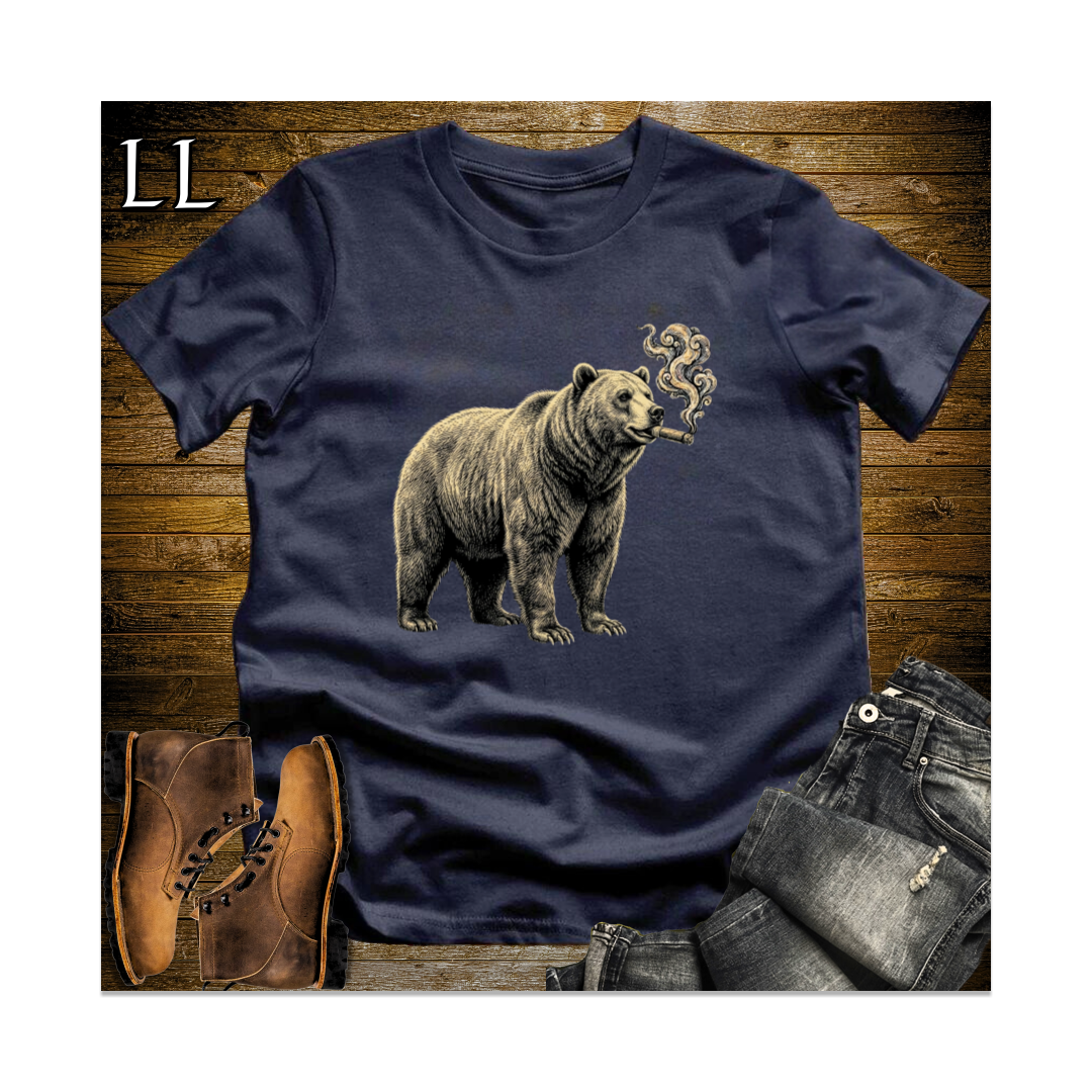 Vintage Cigar Grizzly Bear Softstyle T Shirt Navy | Animal Lover Tee