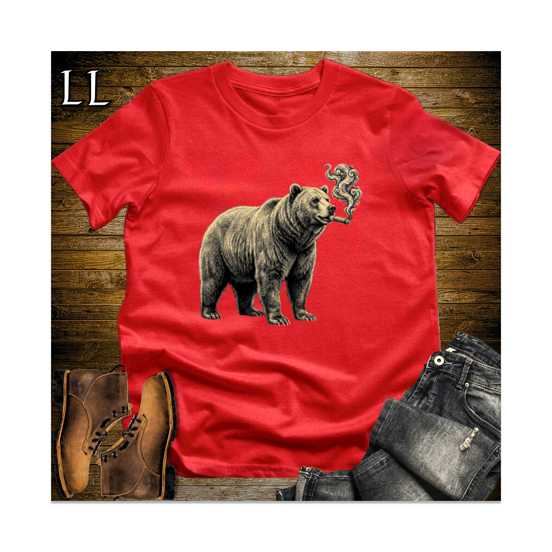 Vintage Cigar Grizzly Bear Softstyle T Shirt Red | Animal Lover Tee