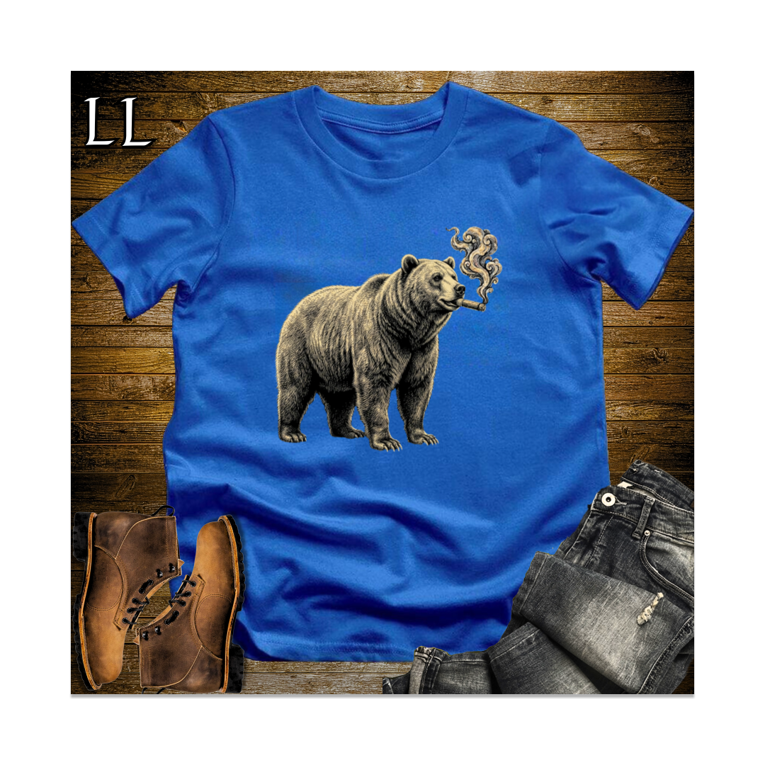 Vintage Cigar Grizzly Bear Softstyle T Shirt Royal | Animal Lover Tee