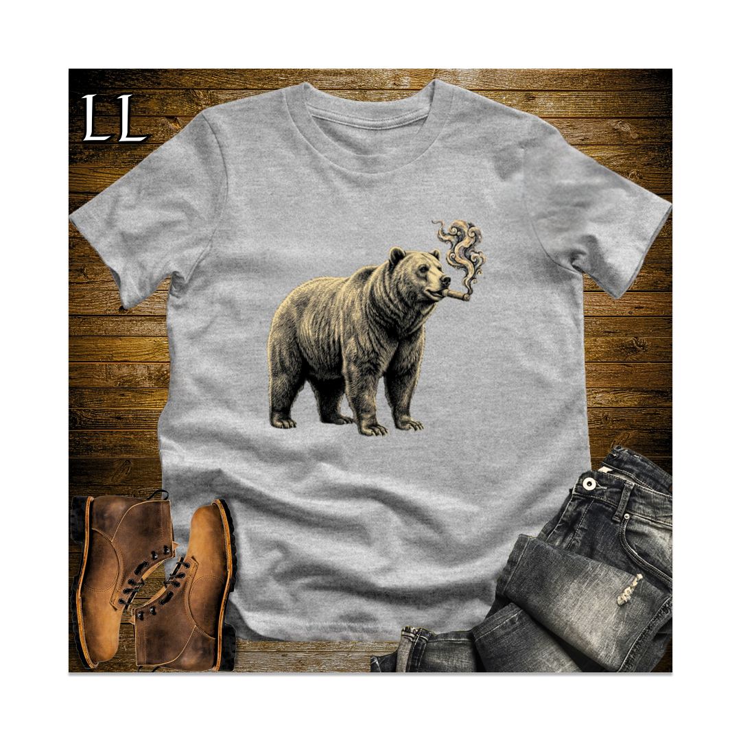 Vintage Cigar Grizzly Bear Softstyle T Shirt Sport Grey | Animal Lover Tee