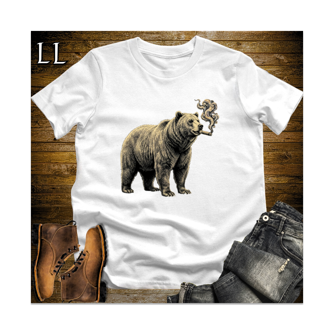 Vintage Cigar Grizzly Bear Softstyle T Shirt White | Animal Lover Tee