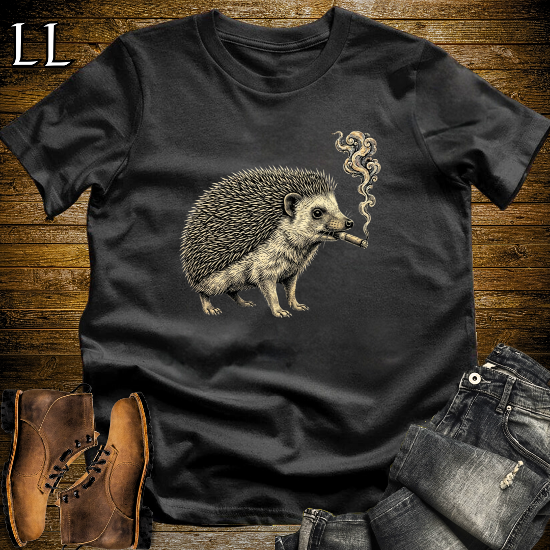 Vintage Cigar Hedgehog T-Shirt Black | Funny Cigar Gift Tee