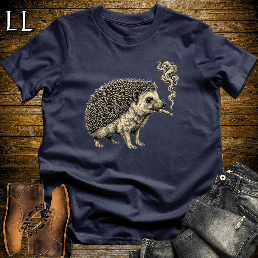 Vintage Cigar Hedgehog T-Shirt Navy | Funny Cigar Gift Tee