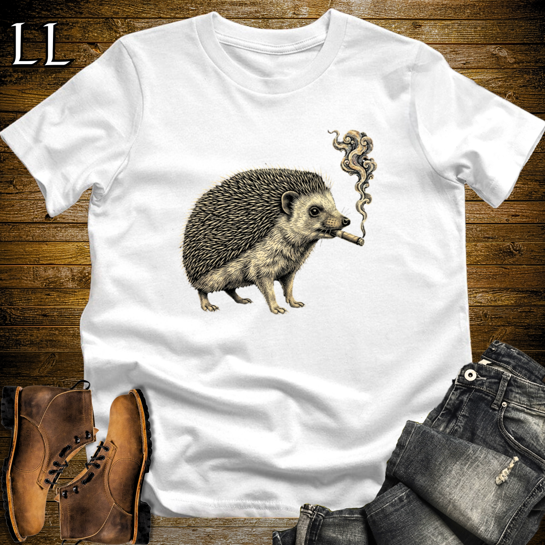 Vintage Cigar Hedgehog T-Shirt White | Funny Cigar Gift Tee